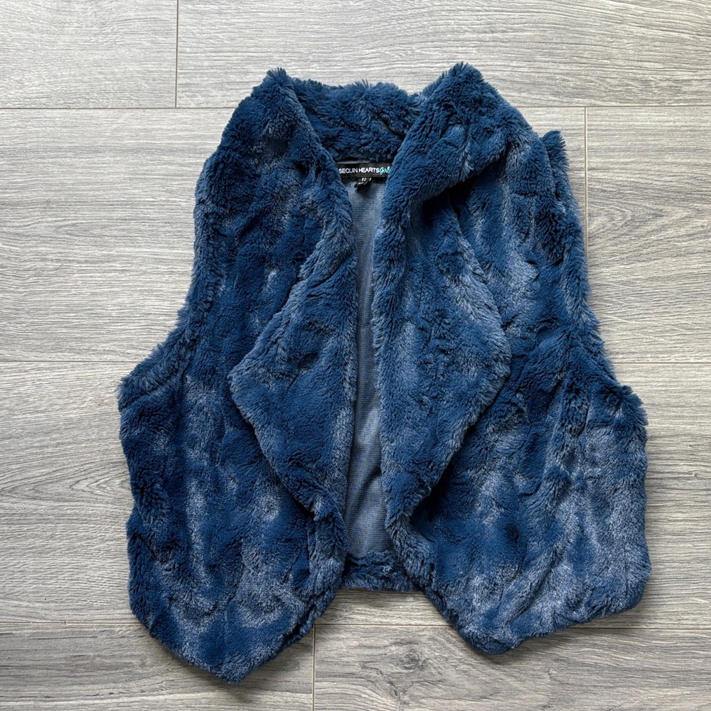Sequin Hearts Dark Blue Faux Fur Vest for Kids